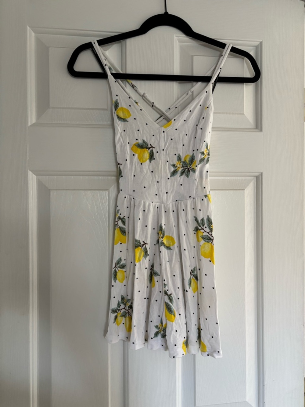 Women’s Lemon Print White Romper with Spaghetti Straps